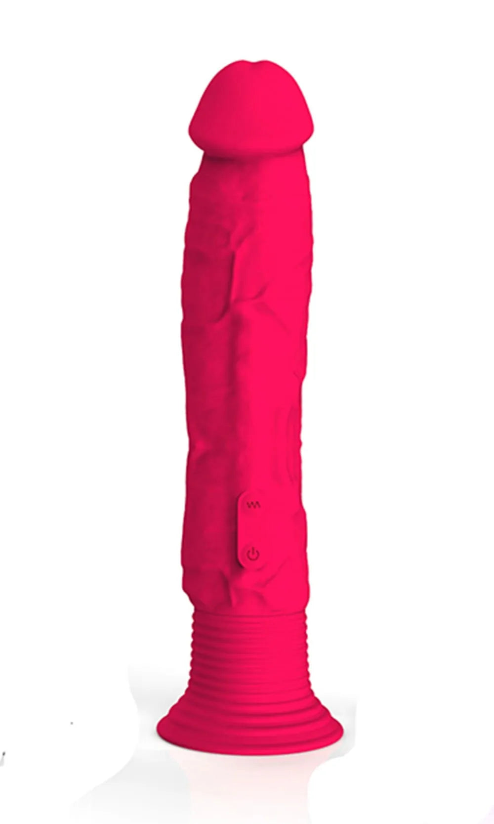 Gode ventouse rouge rigide 19cm, diamètre 3.5cm, 10 modes vibration, texture réaliste, TPE sans phtalates.