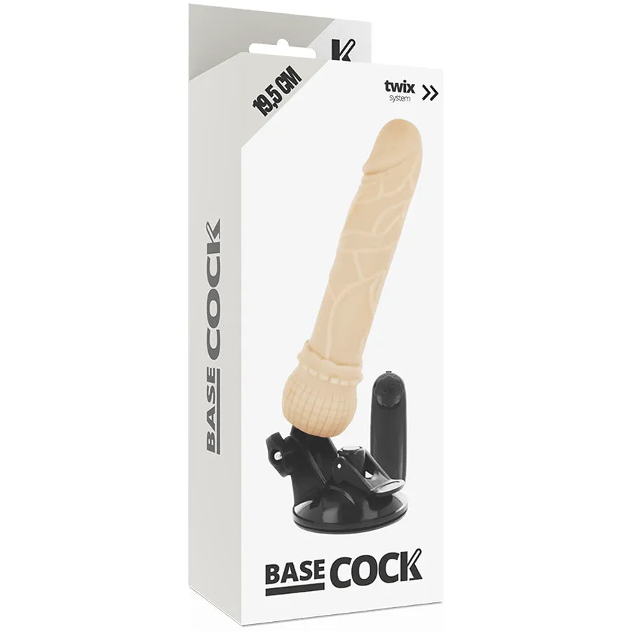 Gode vibrant réaliste beige avec veines sculptées, base ventouse noire, télécommande filaire, emballage Basecock.