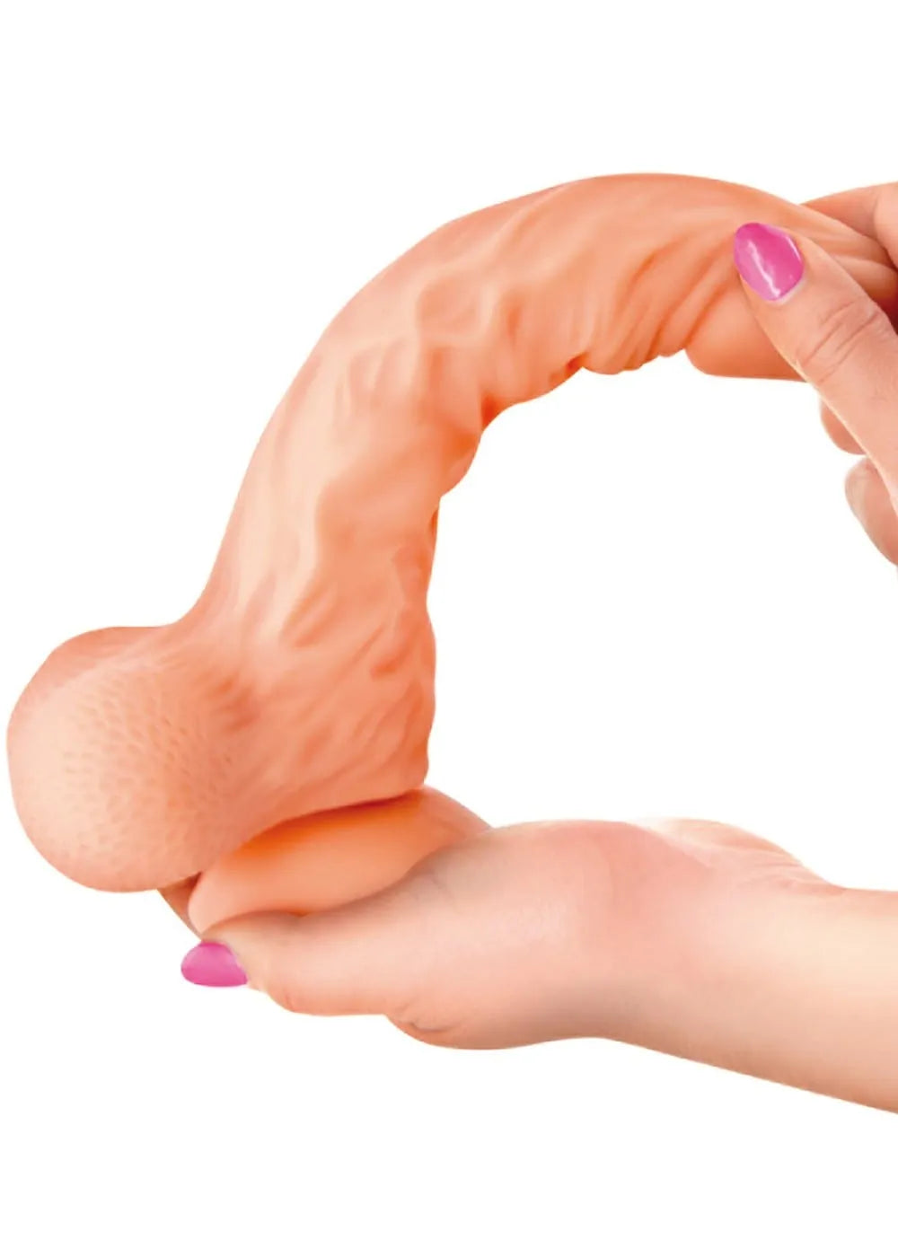 Gode ventouse réaliste 22cm, couleur chair, veines apparentes, testicules avec billes mouvantes, fixation puissante.