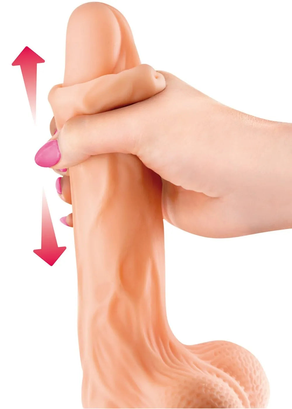 Gode ventouse réaliste beige 22cm, veines apparentes, testicules avec billes mouvantes, texture souple, fixation puissante.
