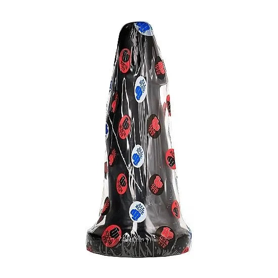 Gode noir ergonomique courbes légères PVC hypoallergénique 23cm, étui transparent inclus, compatible lubrifiants.
