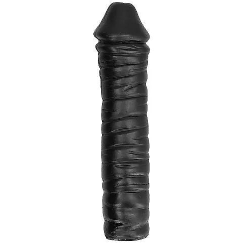 Gode noir PVC nervuré 38 cm, diamètre 9 cm, hypoallergénique, sans phtalates, compatible lubrifiants, étui réutilisable.