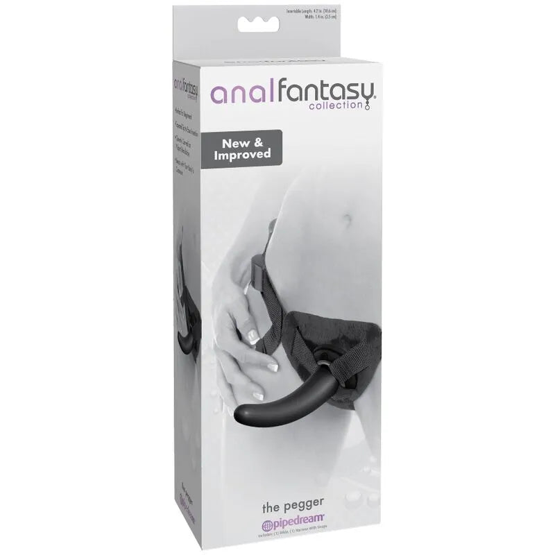 Gode anal courbé noir avec harnais ajustable en nylon, emballage blanc, idéal pour débutants, longueur 12cm, diamètre 3.2cm.