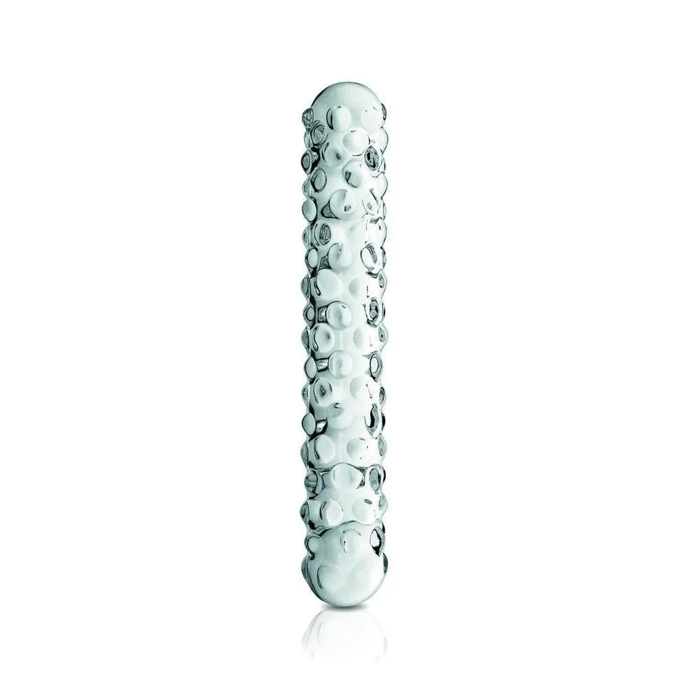 gode anal verre ergonomique transparent 17centimetres 25millimetres 180grammes chauffable réfrigérable texture perlée stimulation intense pochette velours discret compatible lubrifiants