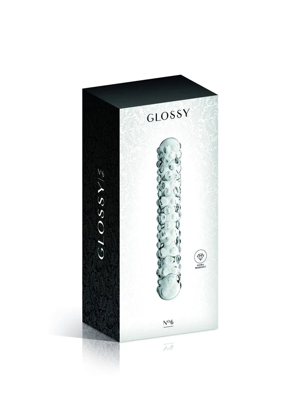 Gode anal en verre transparent perlé, 17 cm, chauffable, réfrigérable, avec pochette velours, compatible lubrifiants.