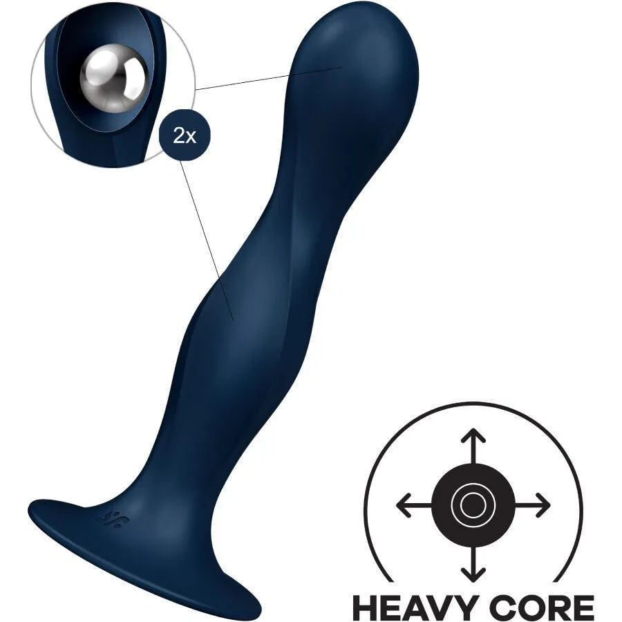 Gode anal et vaginal en silicone bleu avec balles lestées, base ventouse, stimulation aléatoire, étanche et compatible har...