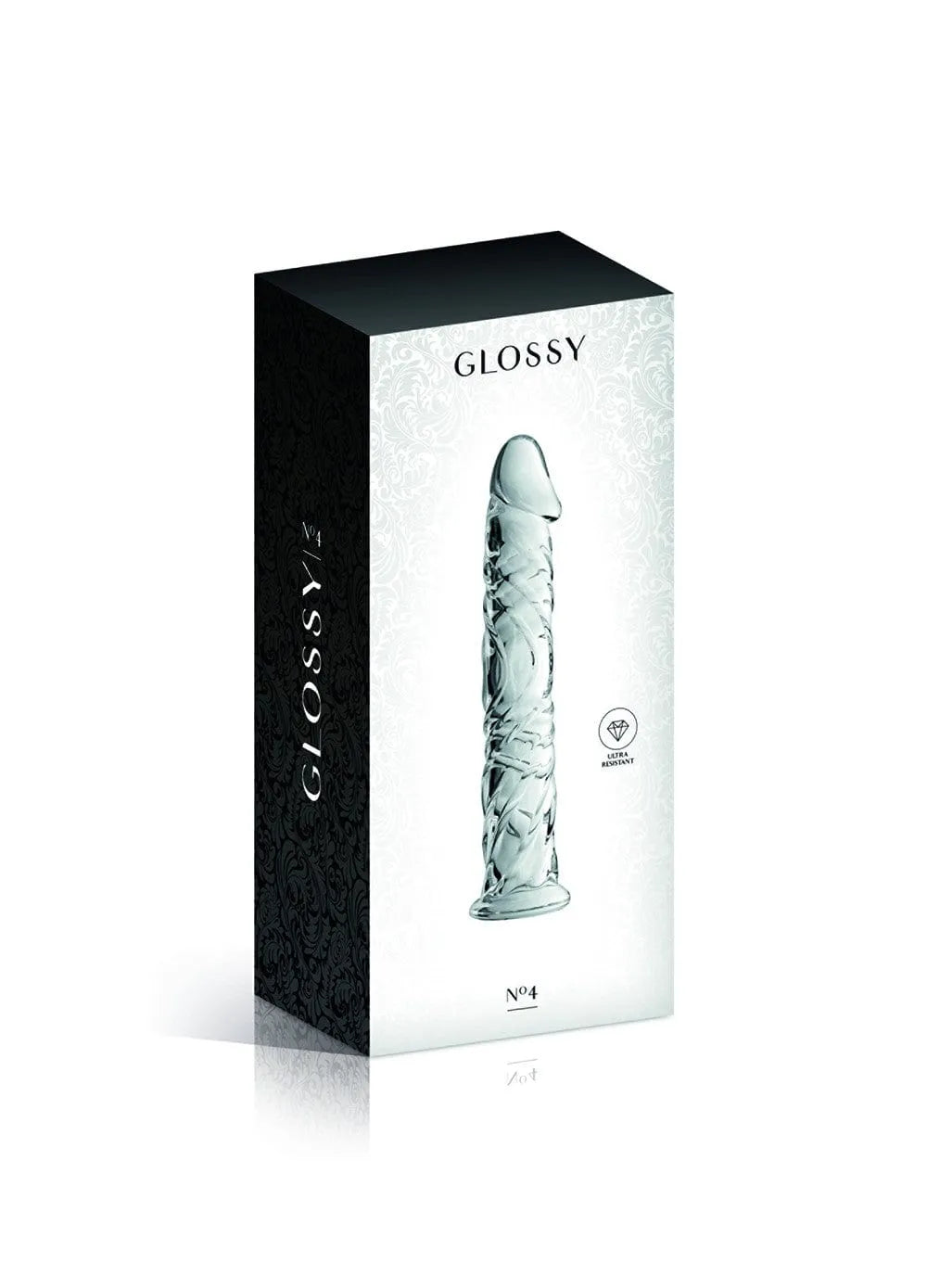 Gode anal en verre transparent veiné avec gland réaliste, 16 cm, chauffable/refroidissable, pochette velours incluse.