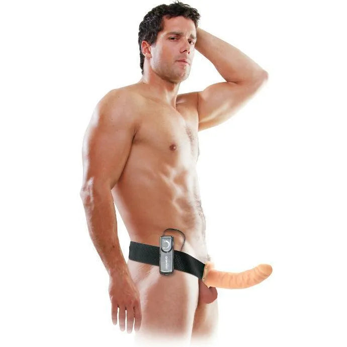 gode ceinture creux vibrant huit pouces harnais élastique ajustable vibrations puissantes réglables longueur insérable dixneuf centimètres sans phtalates réaliste