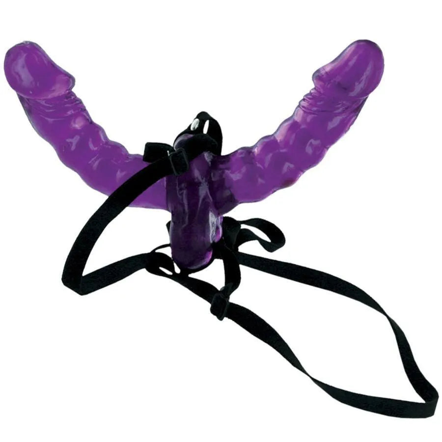gode ceinture double face réversible sans phtalates silicone hypoallergénique souple flexible longueur 15cm harnais élastique réglable masque satiné