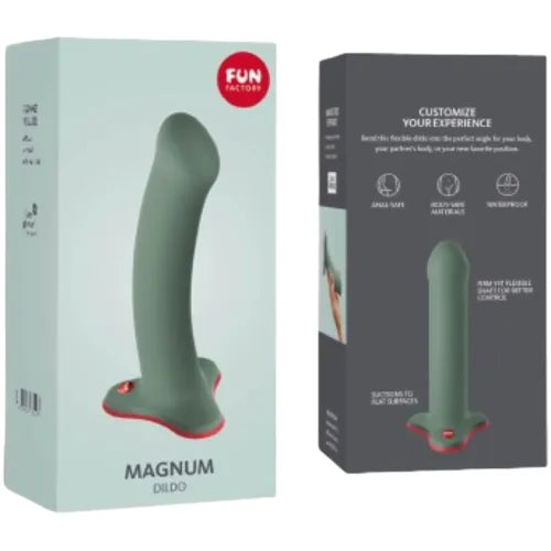 Gode ceinture silicone gris flexible 18cm, base stable, hypoallergénique, compatible harnais, emballage élégant.