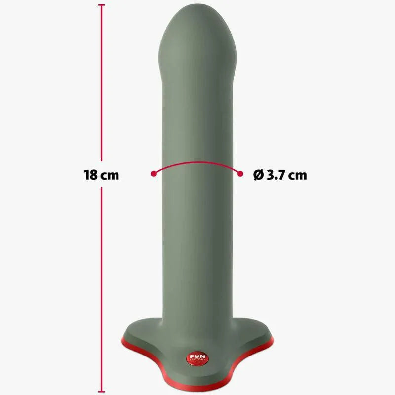 Gode ceinture silicone gris 18cm, base rouge stable, hypoallergénique, flexible, compatible harnais, imperméable.