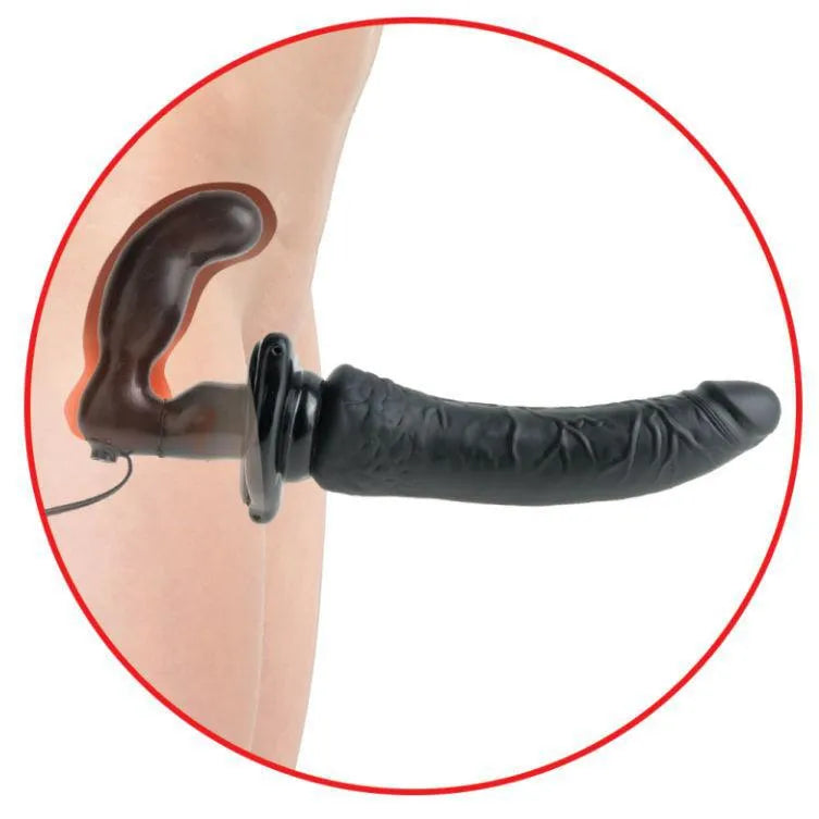 Gode-ceinture vibrant noir courbé ergonomique, silicone hypoallergénique, ceinture réglable, stimulation point G.