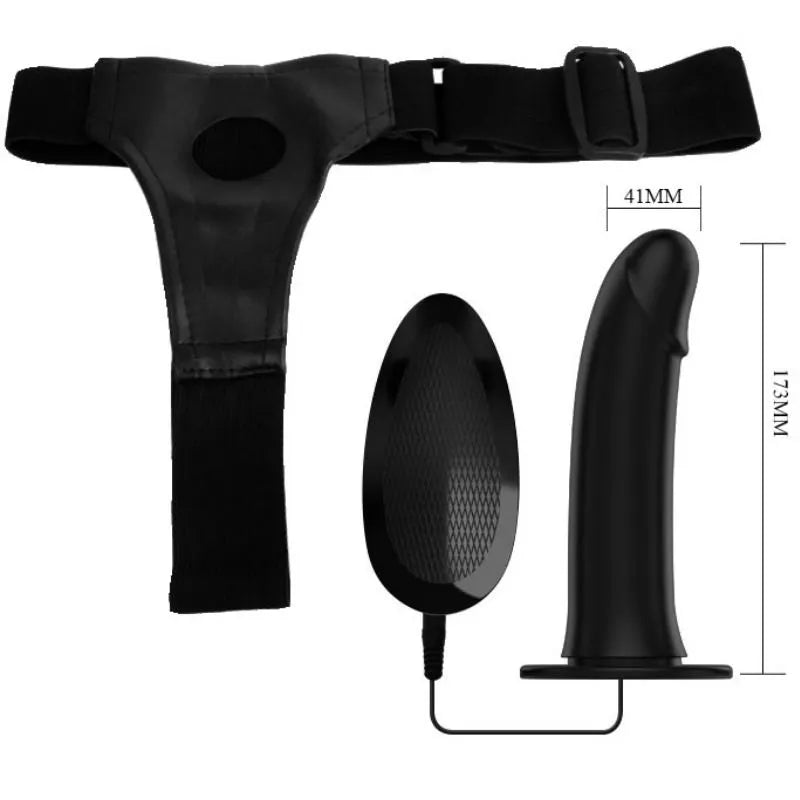 Gode-ceinture vibrant noir 17cm avec harnais réglable, télécommande, moteur puissant pour dysfonction érectile.