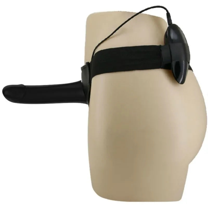 Gode-ceinture vibrant noir avec harnais réglable, moteur puissant, télécommande, pour dysfonction érectile, 17cm.