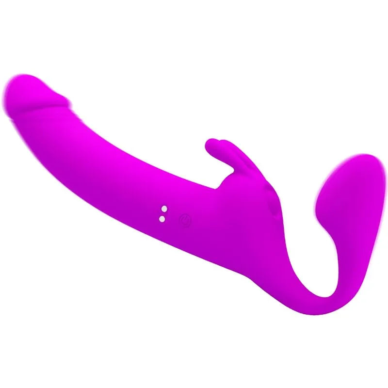 Gode-ceinture vibrant sans bretelles en silicone rose, ergonomique, rechargeable, dix modes, étanche, pour couples.