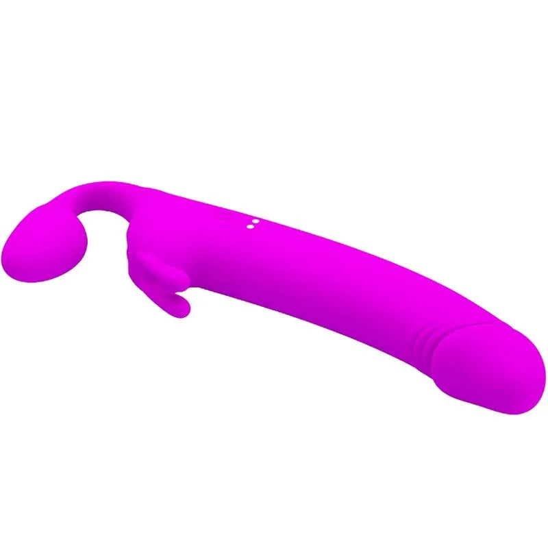 Gode-ceinture vibrant sans bretelles en silicone rose, ergonomique, étanche, rechargeable, 10 modes vibration.