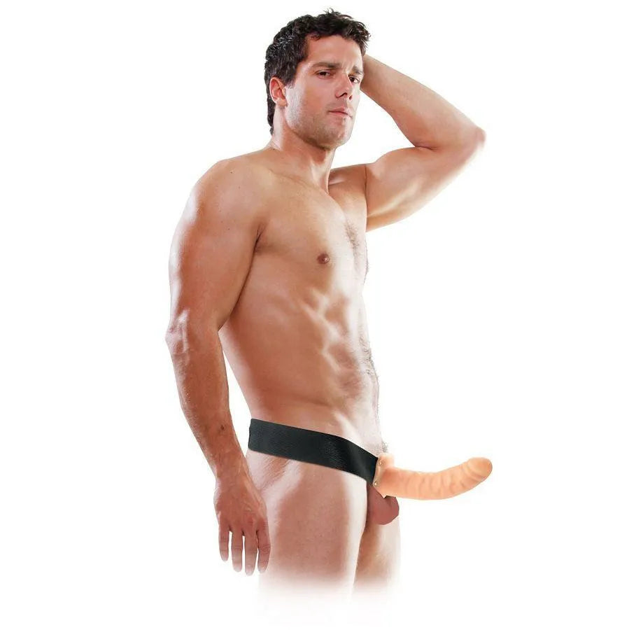 Gode creux strap-on 8 pouces en silicone sans phtalates, élastique réglable, couleur chair, stimulation intense.