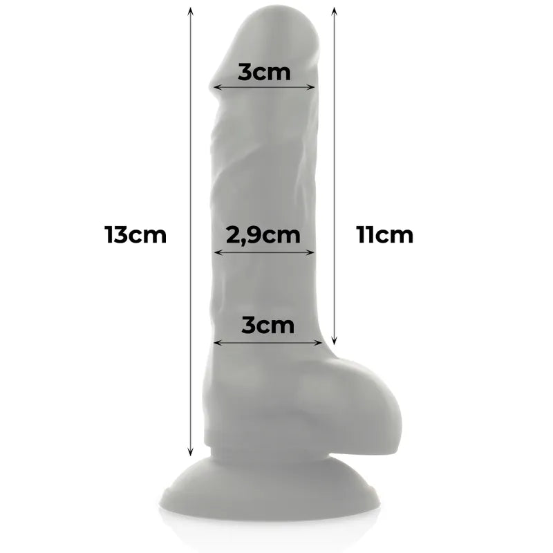 Gode silicone gris double densité articulable avec ventouse, texture réaliste, harnais similicuir, hypoallergénique.
