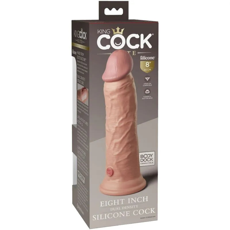 Gode silicone double densité réaliste, couleur chair, ventouse puissante, compatible harnais, 22 cm, texture veinée.