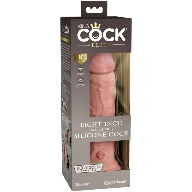 Gode silicone double densité réaliste, couleur chair, ventouse puissante, compatible harnais, 22 cm, emballage visible.