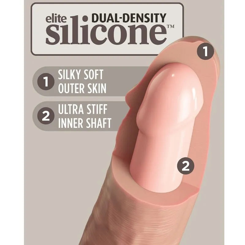 Gode silicone double densité réaliste, couleur chair, surface douce, tige ferme, ventouse puissante, 22 cm, hypoallergénique.
