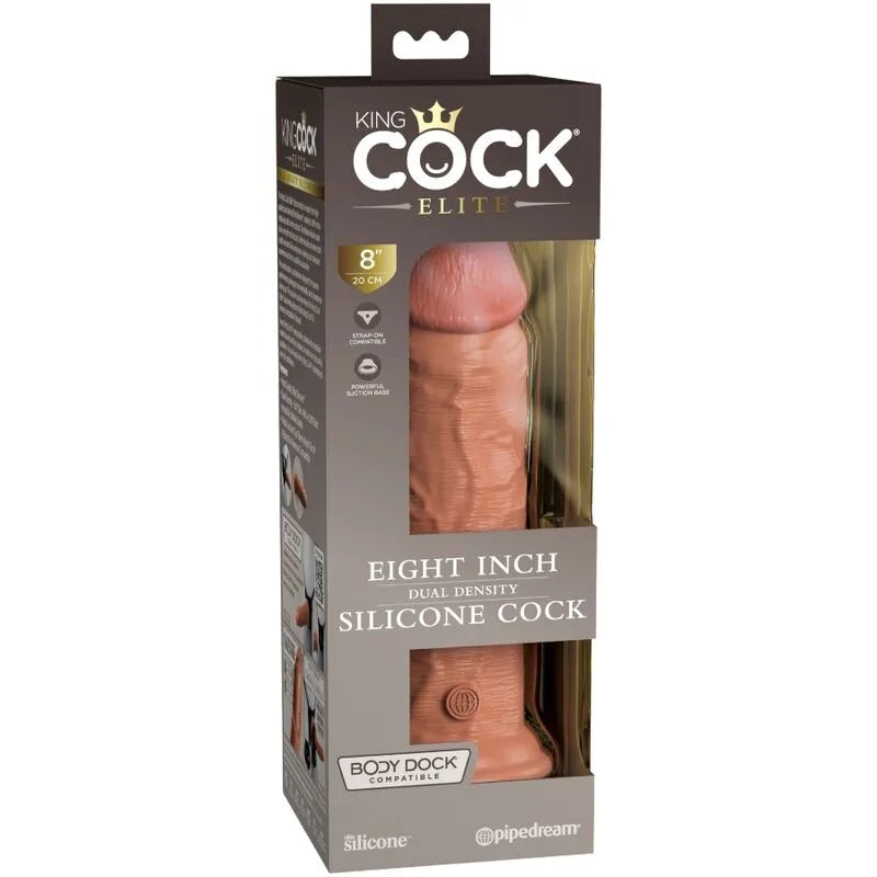 Gode en silicone double densité réaliste avec ventouse, couleur chair, texture peau, longueur 20 cm, emballage Pipedream.