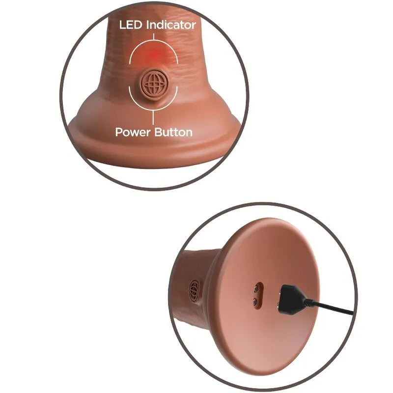 Gode en silicone double densité, couleur chair, avec ventouse, indicateur LED, bouton d'alimentation et câble de recharge.