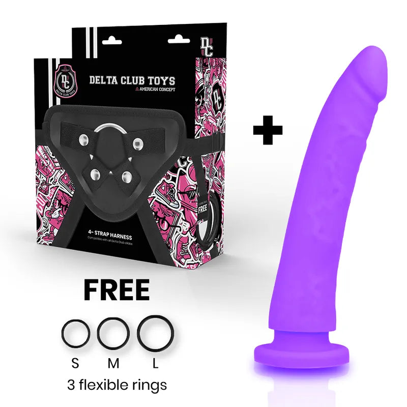 Gode silicone violet réaliste 20cm, texture douce, hypoallergénique, sans phtalates ni latex, avec boîte Deltaclub.
