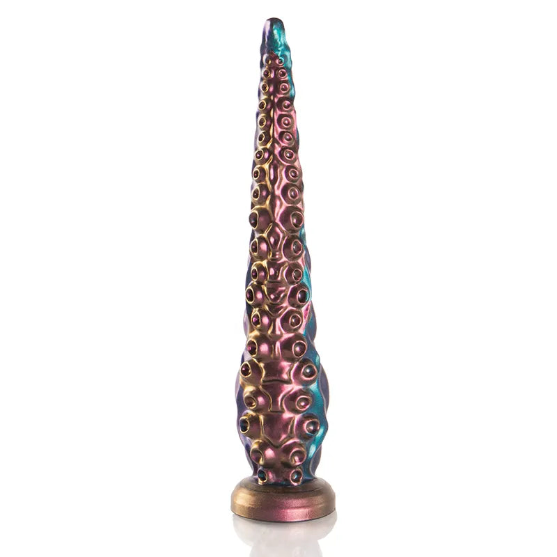 Gode silicone mythologie grecque, multicolore, texture tentaculaire, base stable, longueur 300mm, stimulation réaliste.