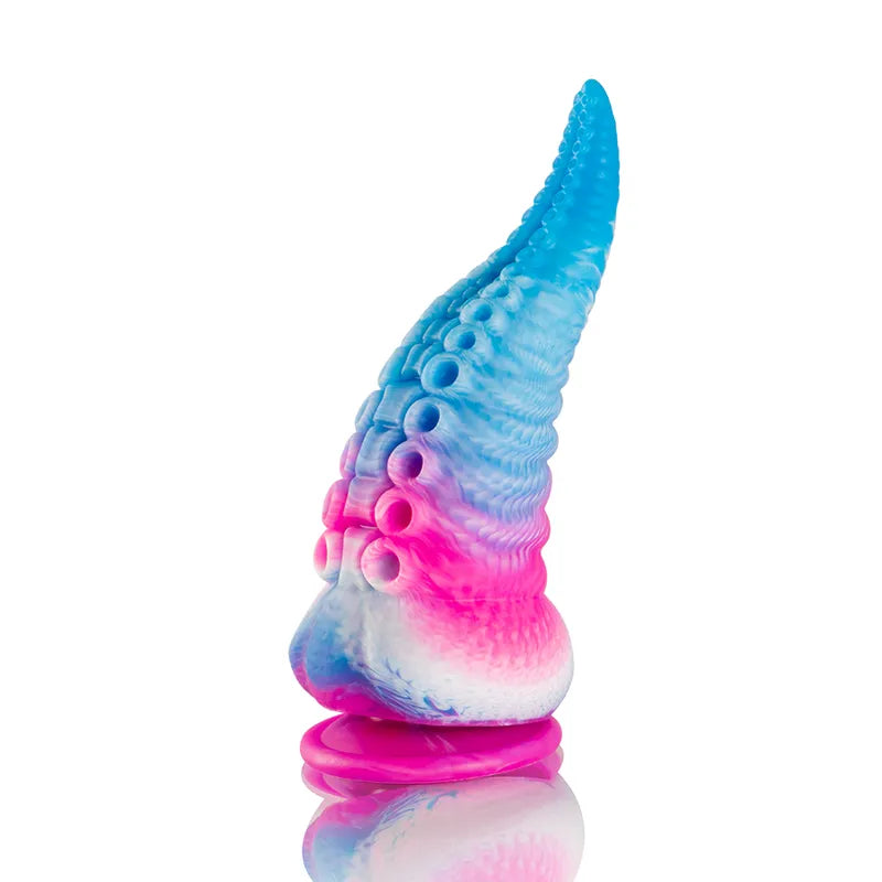 Gode silicone bleu et rose, inspiré mythologie grecque, forme ergonomique, embout fin, design moderne et esthétique.