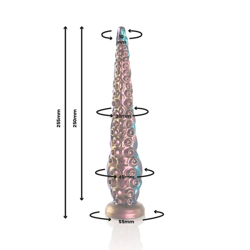 Gode silicone médical mythologie grecque, forme réaliste, couleur irisée, base stable, télécommandé, ergonomique.