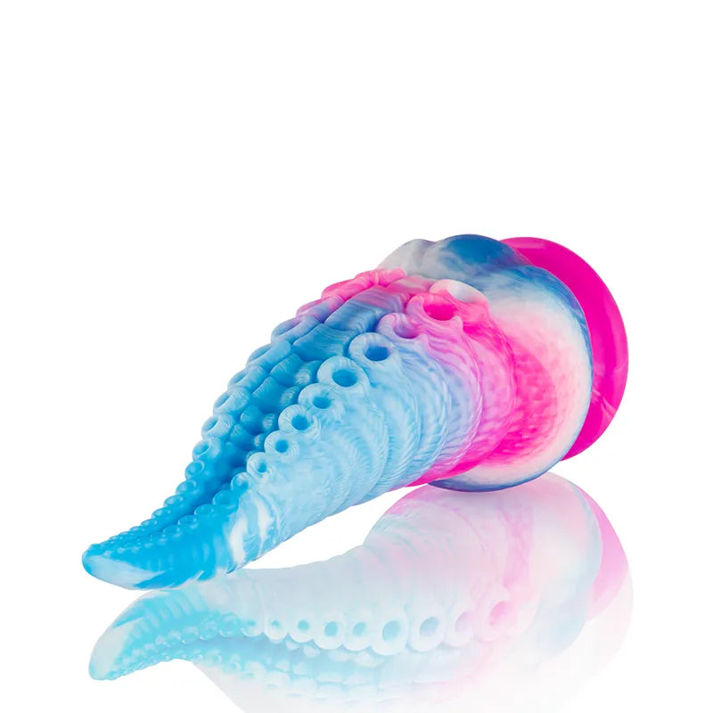 Gode silicone bleu et rose, inspiré mythologie grecque, design moderne, embout fin pour insertion précise et stimulation c...