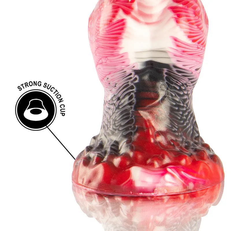 Gode silicone réaliste multicolore, texture mythologique grecque, base ventouse, courbes détaillées, 220mm.
