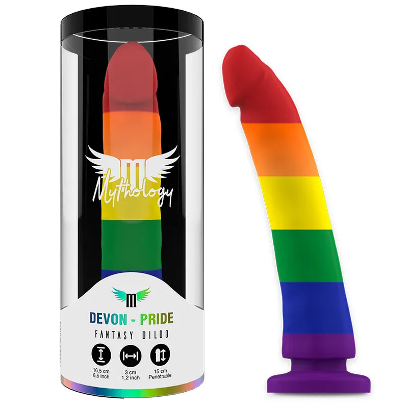 Gode en silicone arc-en-ciel 15cm, base ventouse, compatible harnais, sans BPA, ergonomique, vibrations incluses.