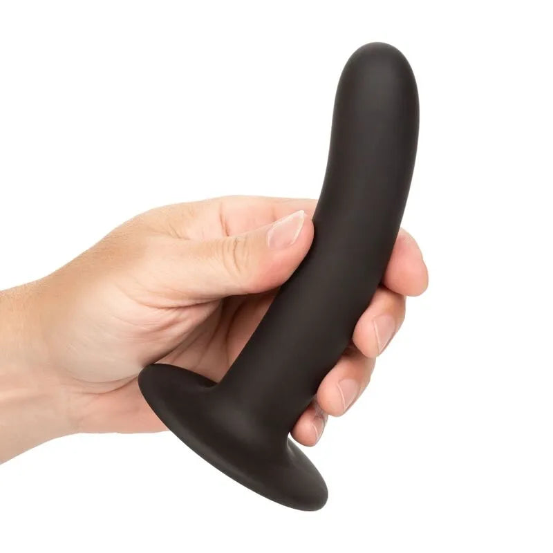 Gode noir en silicone incurvé avec ventouse, hypoallergénique, sans phtalates, pour stimulation profonde et ergonomique.