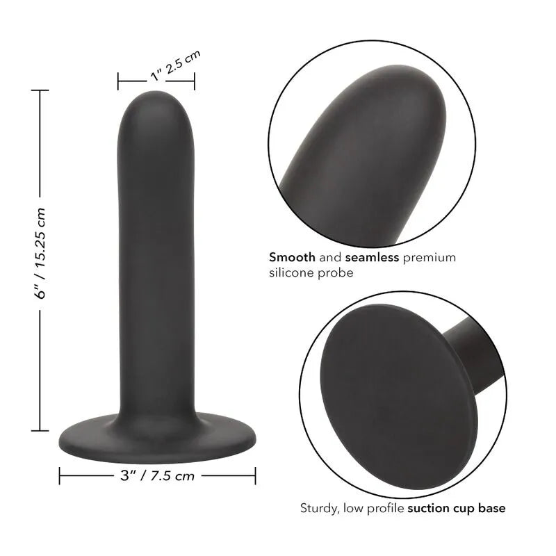 Gode noir en silicone hypoallergénique, incurvé, avec ventouse puissante et base flexible, sans couture, 15,25 cm.