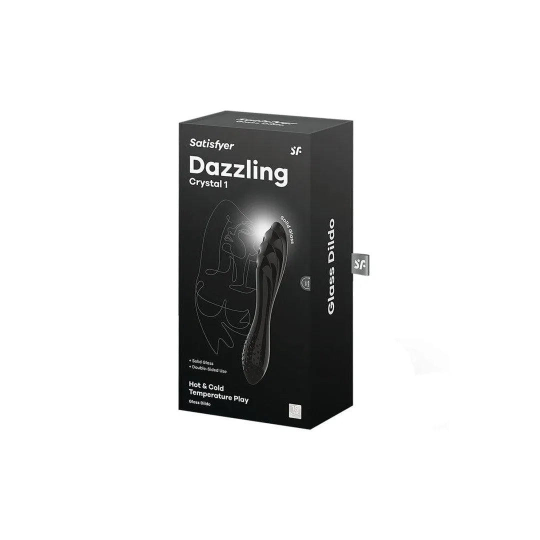 Gode en verre borosilicaté noir texturé, élégant, stimulation G-Spot, surfaces double, usage vaginal et anal, résistant.
