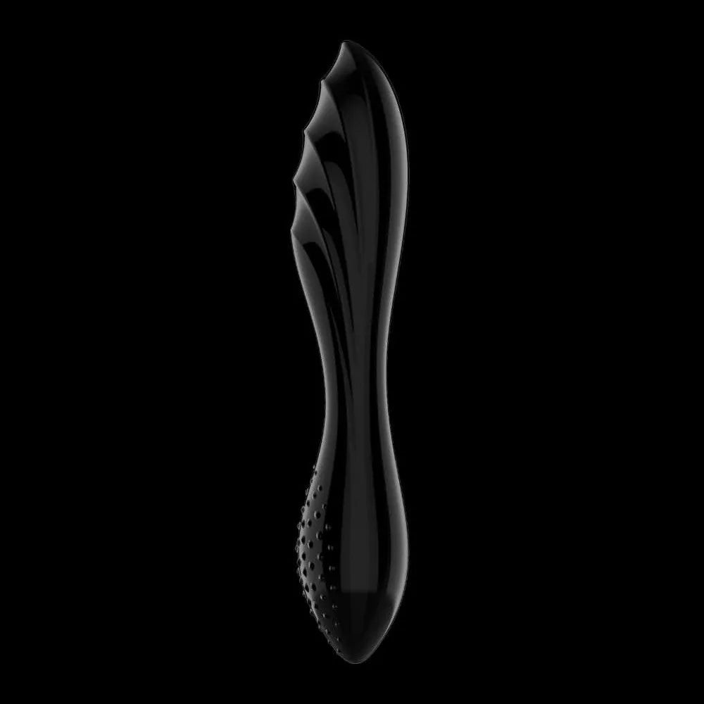 Gode en verre borosilicate noir texturé, stimulation G-Spot, élégant, unisexe, surfaces double, usage vaginal et anal.