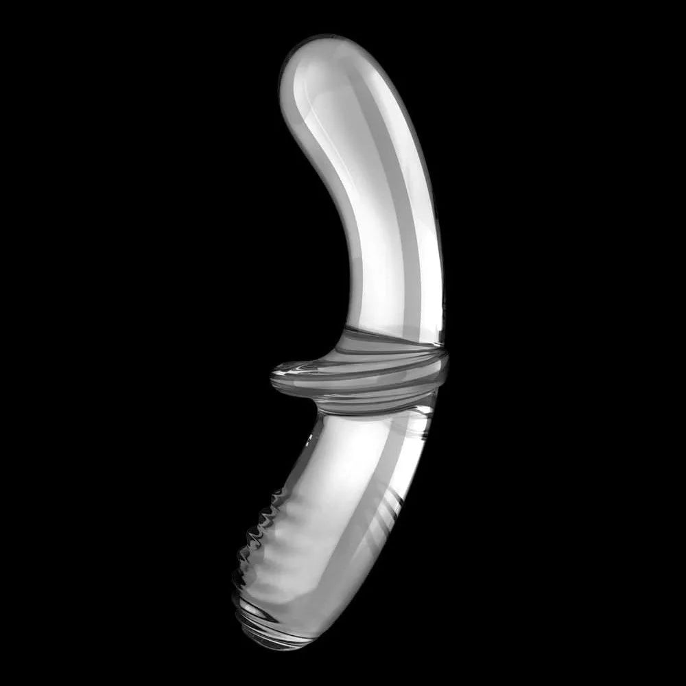 Gode en verre borosilicaté transparent, double face, forme ergonomique, base large, stimulation unisexe.