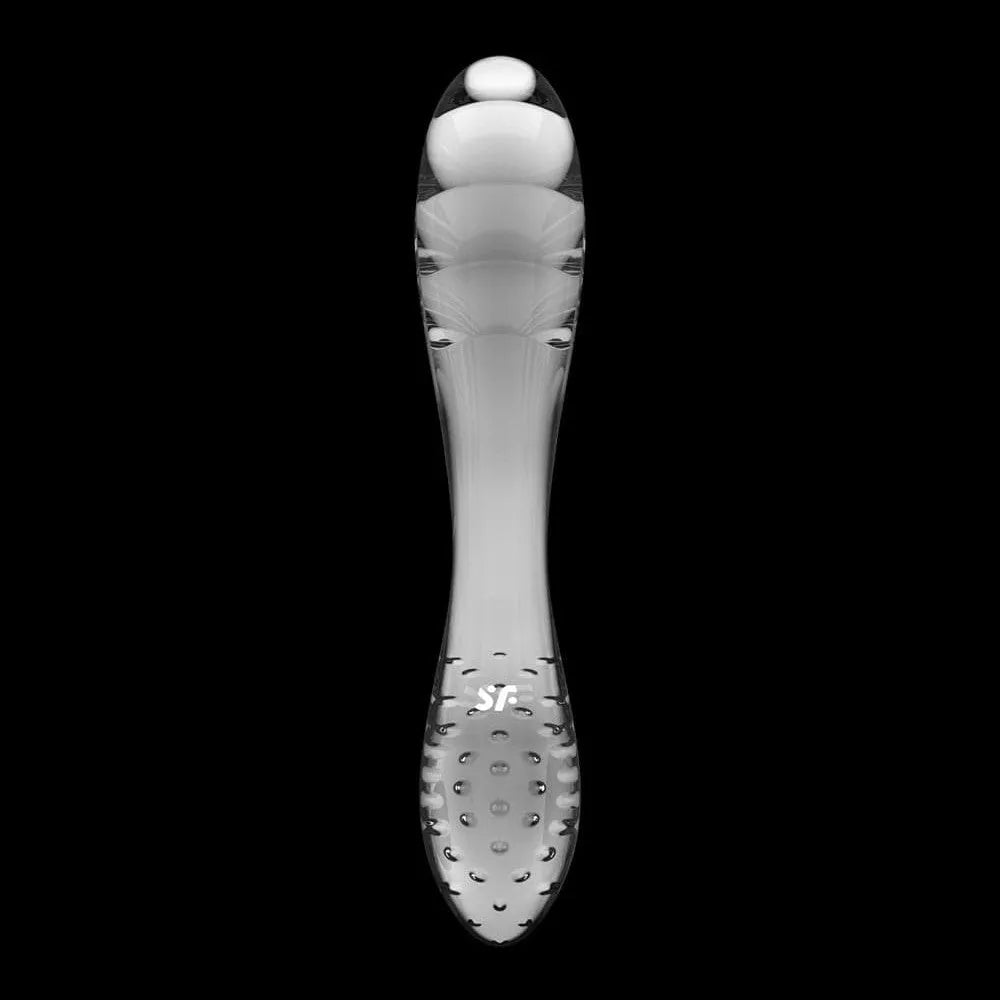 Gode en verre noir borosilicaté, double extrémité, texturé, ergonomique, stimulation point G, élégant et durable.