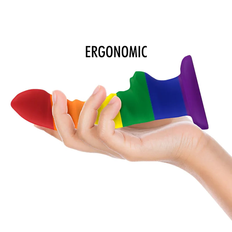 Gode en silicone arc-en-ciel flexible avec base d'aspiration, design ergonomique pour stimulation Point G et prostate.