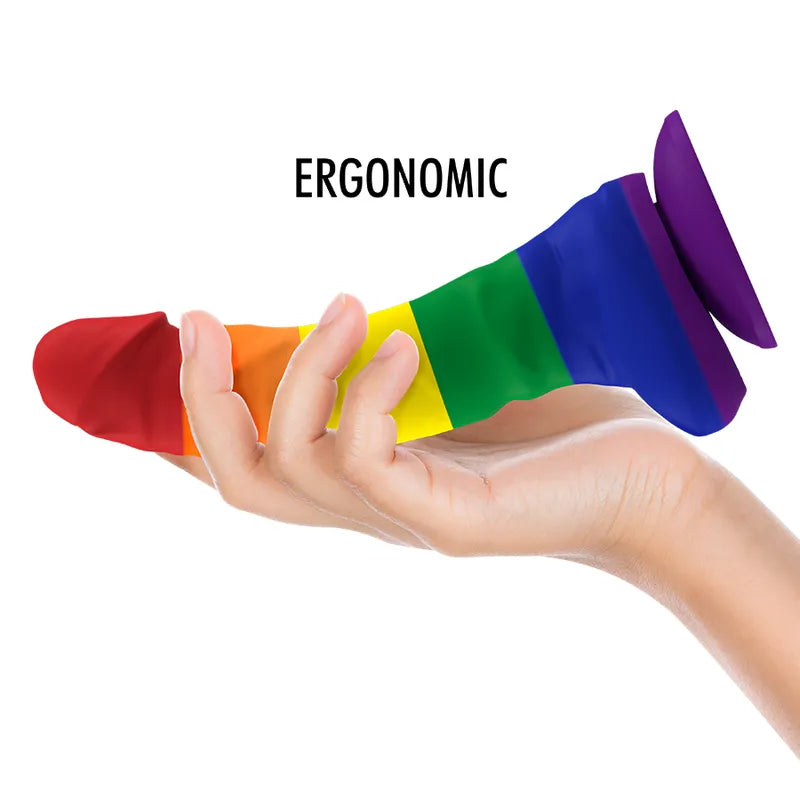 Gode fantaisie silicone arc-en-ciel, ergonomique, base ventouse, 13cm, stimulation optimale, compatible harnais, vibrant.