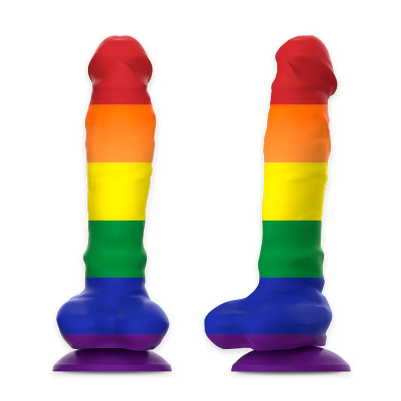 Gode silicone arc-en-ciel, 13 cm, base ventouse, ergonomique, vibrant, compatible harnais, stimulation optimale.