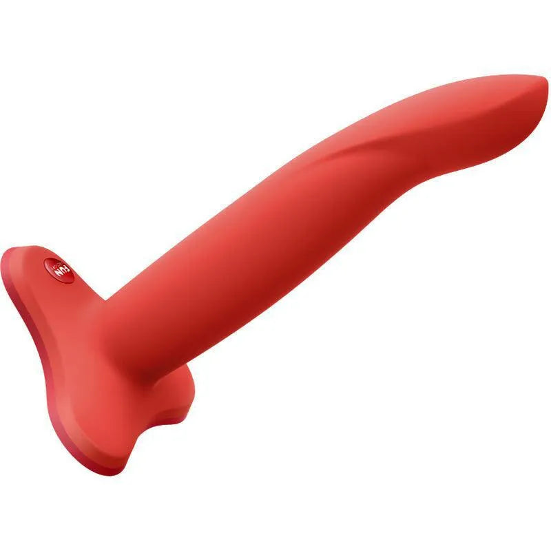 Gode flexible rouge, forme effilée, base ventouse, longueur 18cm, pour massage précis point G et prostate, hypoallergénique.
