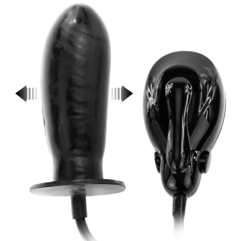 Gode gonflable noir en latex vibrant, forme ergonomique, multi-vitesses, avec valve de gonflage et câble de contrôle.