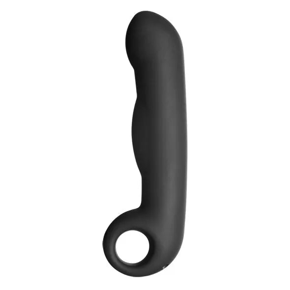 Gode électrostimulateur silicone noir ergonomique courbé bulbeux stimulation pointG prostate qualité médicale douceur conductivité bipolaire pulsations contractions mains libres