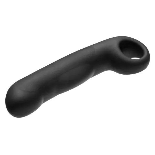 Gode électrostimulateur noir courbé, silicone médical, pointe bulbeuse, stimulation prostate et point G, mains libres.