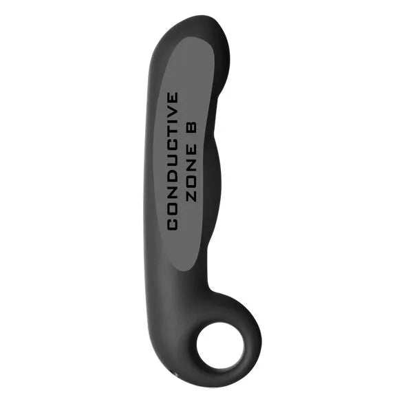 Gode électrostimulateur noir courbé en silicone médical, pointe bulbeuse, stimulation prostate et point G, mains libres.