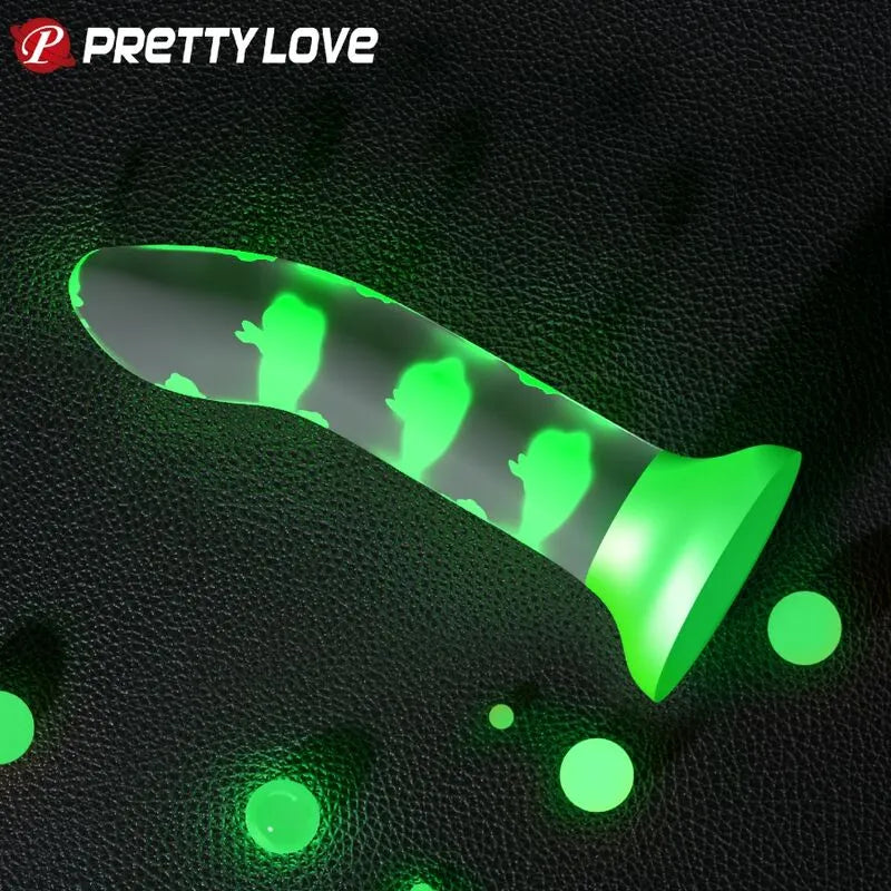 Gode lumineux vert en silicone avec ventouse, lapins lumineux, doux, réaliste, étanche, rechargeable, mains libres.