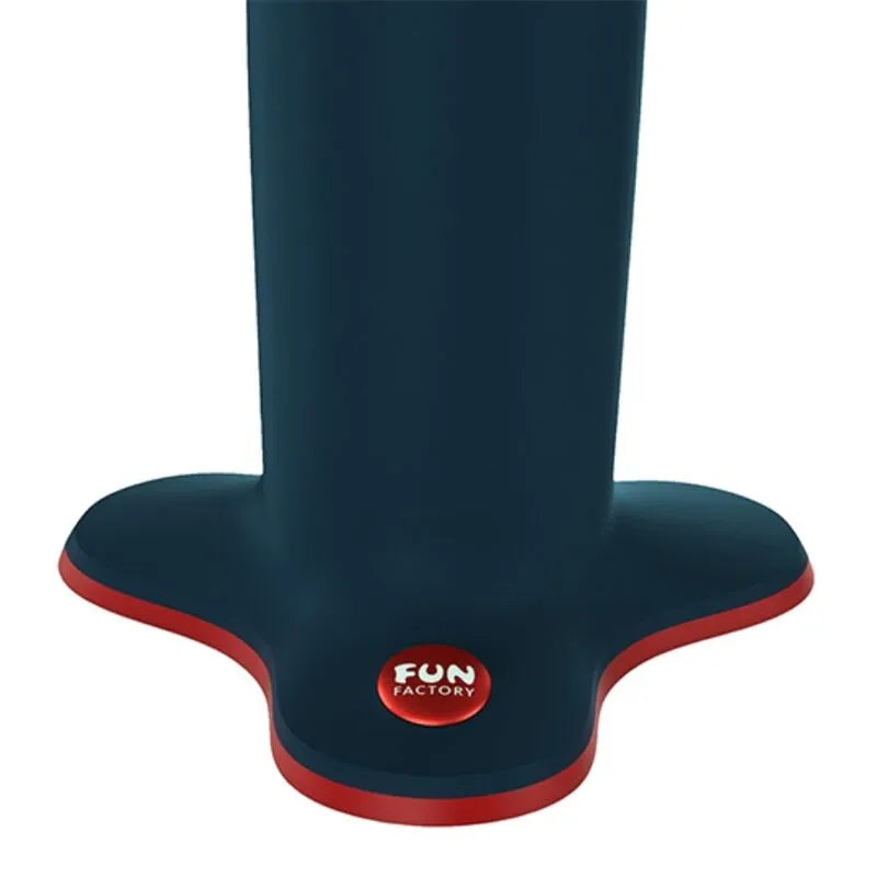 Gode pliable bleu foncé, base rouge, tige articulée flexible, ergonomique, compatible harnais, qualité artisanale allemande.